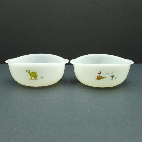 Fire King B.C. Comics Milk Glass Cereal Bowls Anchor Hocking BC Comic Strip Dish - Picture 1 of 9